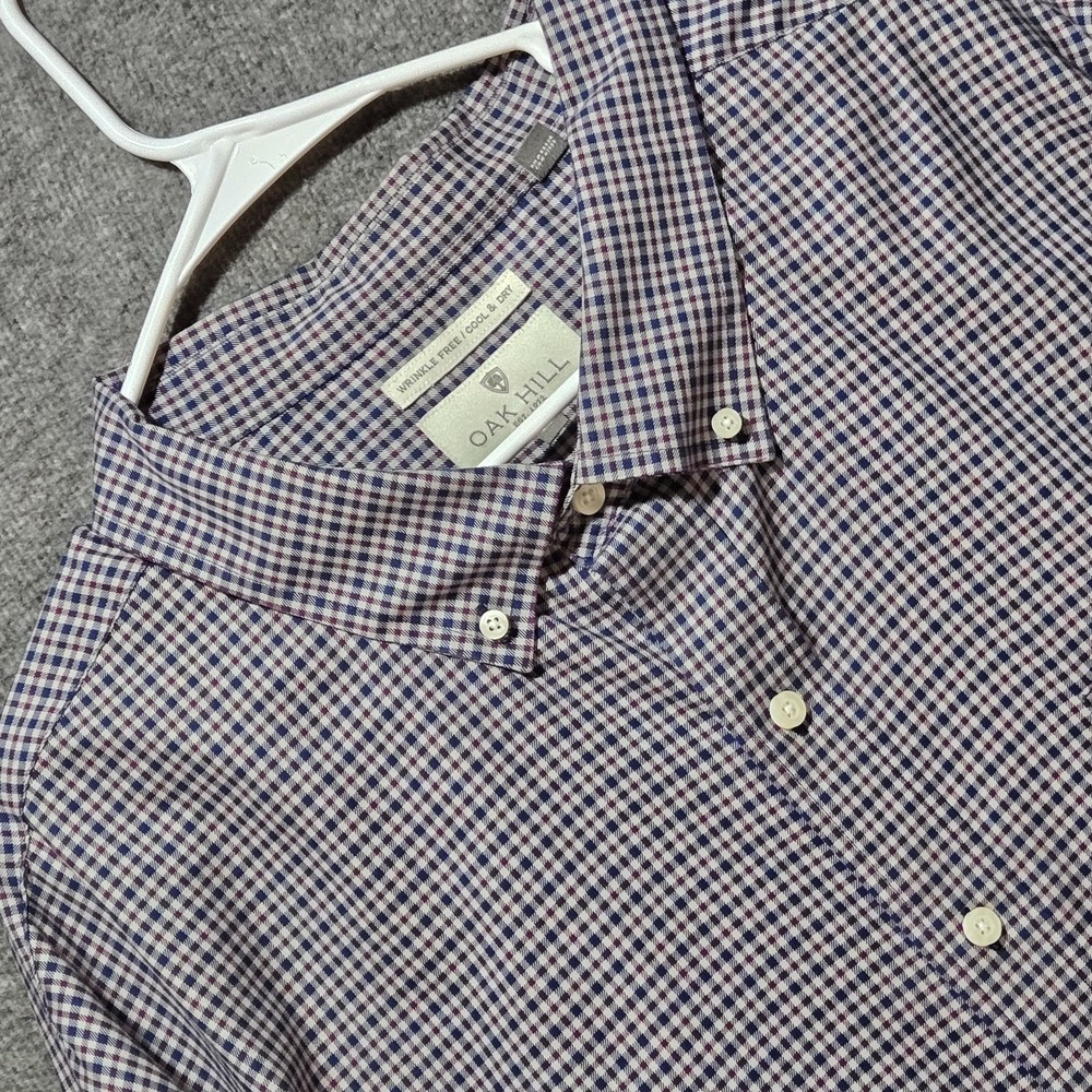 Oak Hill Men's Plaid Shirt 4XLT Wrinkle Free Maroon Blue Casual Cotton Cool Dry